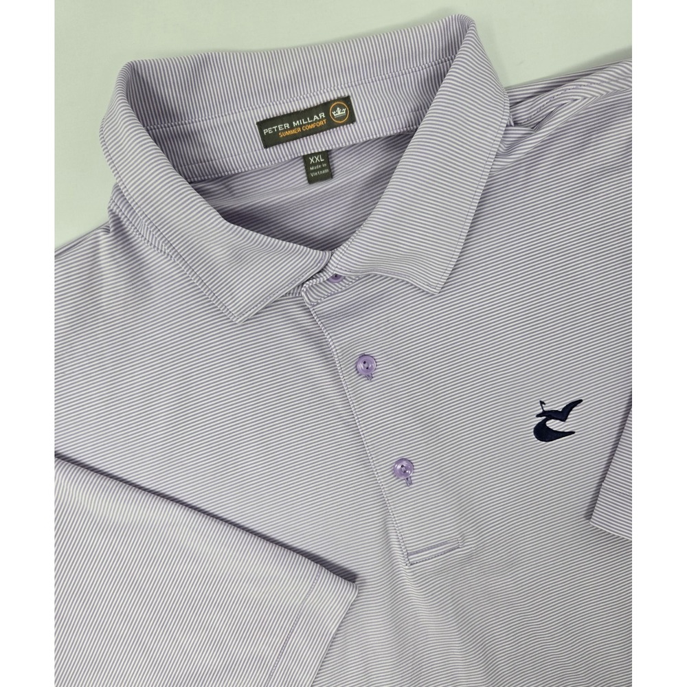 Peter Millar Shirt Mens 2XL Summer Comfort Purple White Striped‎ USPA Logo Golf
